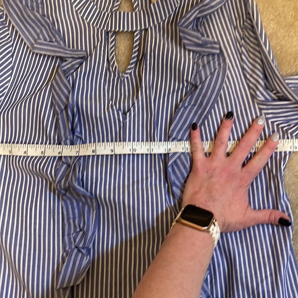 Mossimo Blue & White Striped Ruffle Keyhole Cotton Shirt Medium - Picture 13 of 13